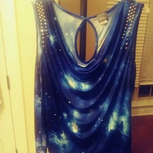 Galaxy drape front blouse with keyhole back